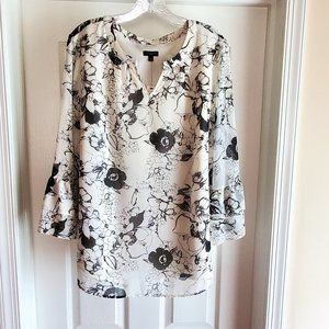 Talbot’s Woman Cream & Black Floral Print Popover Blouse Top Size 0X